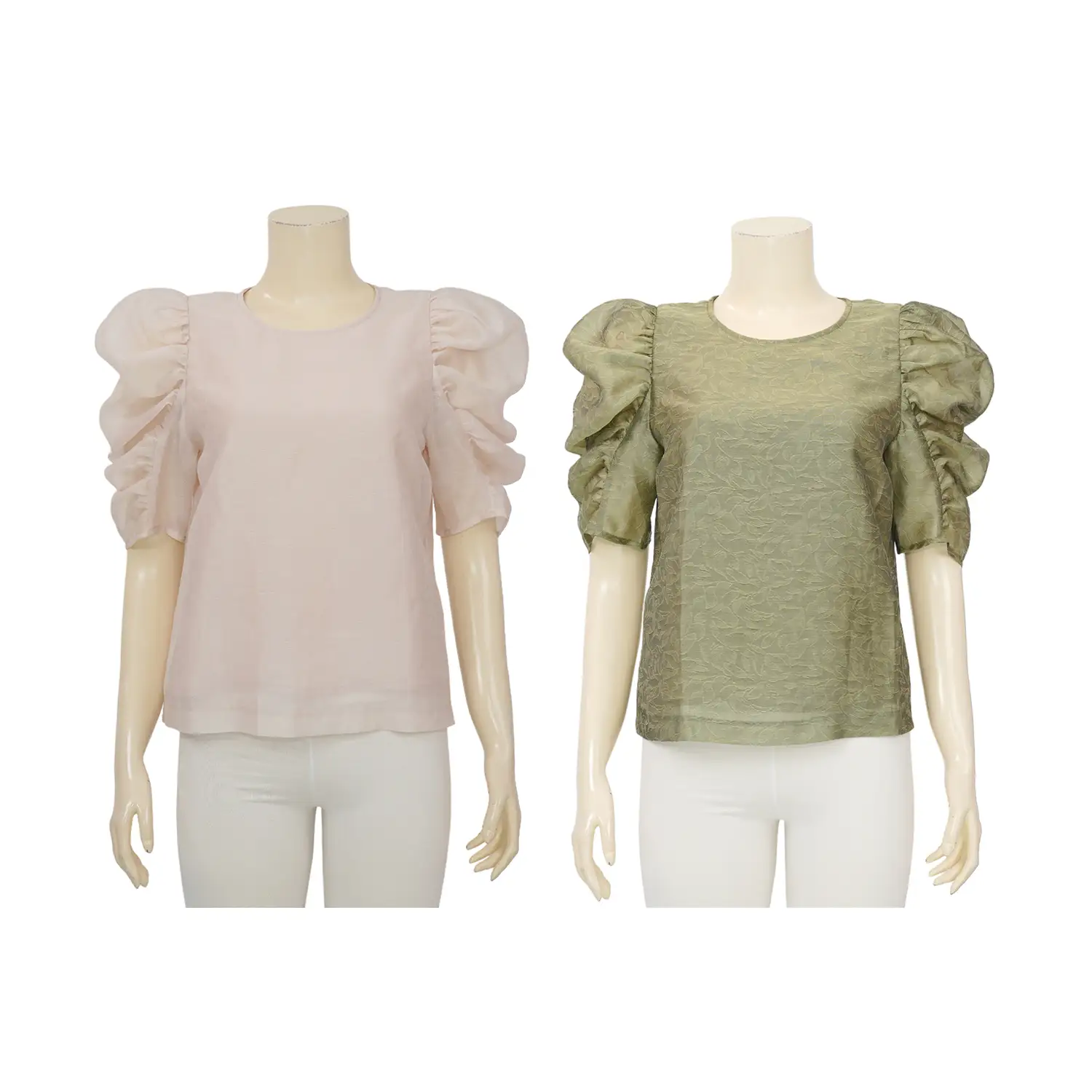 แอล บูทีค เสื้อเบลาส์คอกลม แขนพองยาว 3 ส่วน
