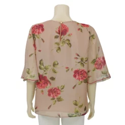 มิกิโกะ เสื้อเบลาส์คอปาด แขนระบายยาว 3 ส่วน ผ้าชีฟองลายดอกกุหลาบ - Image 3