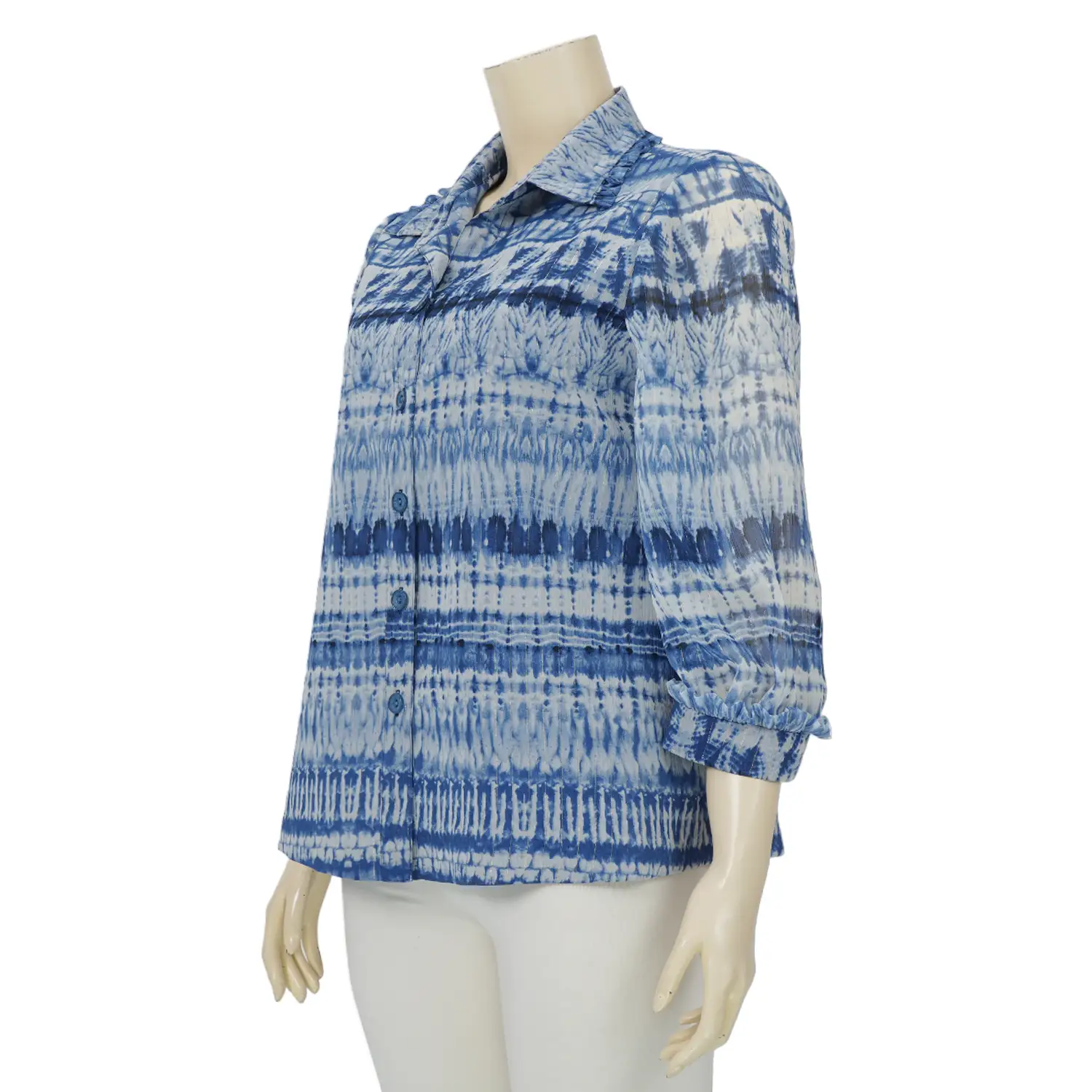 มิกิโกะ เสื้อเชิ้ต แขน 4 ส่วน ผ้าชีฟองเมทัลลิก ลายสไตล์ผ้ามัดย้อม - Image 2