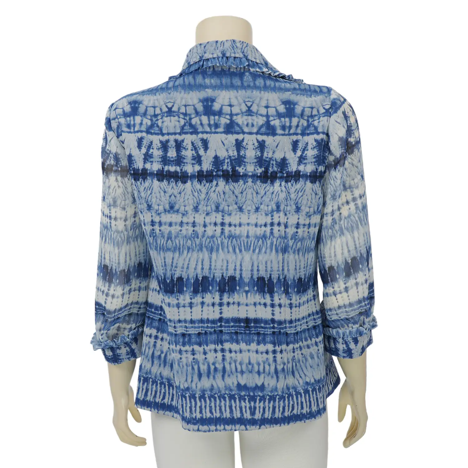 มิกิโกะ เสื้อเชิ้ต แขน 4 ส่วน ผ้าชีฟองเมทัลลิก ลายสไตล์ผ้ามัดย้อม - Image 3