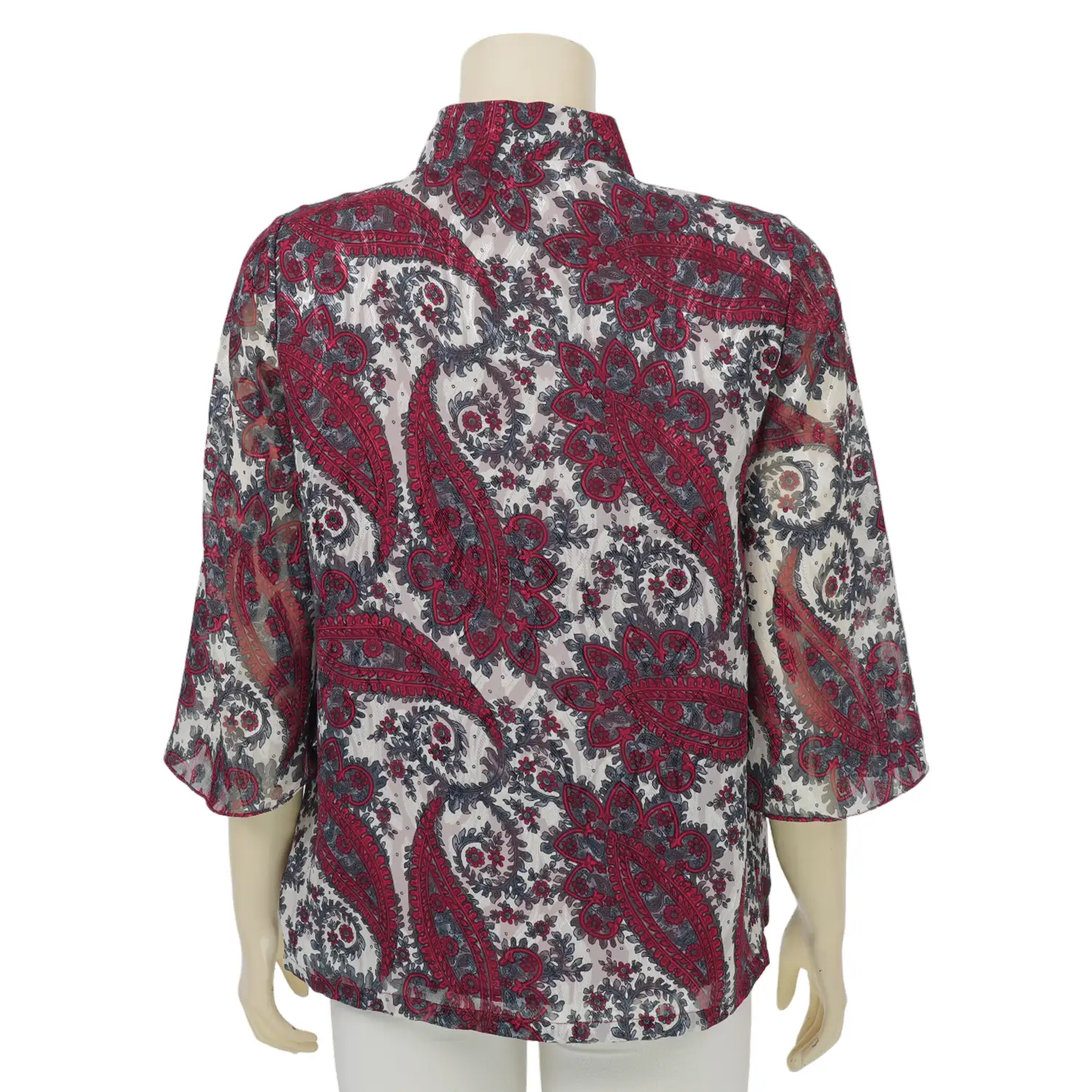 มิกิโกะ เสื้อเบลาส์คอวี แขนระบายยาว 3 ส่วน ผ้าเบิร์นเอาท์ ลายสไตล์วินเทจ - Image 3