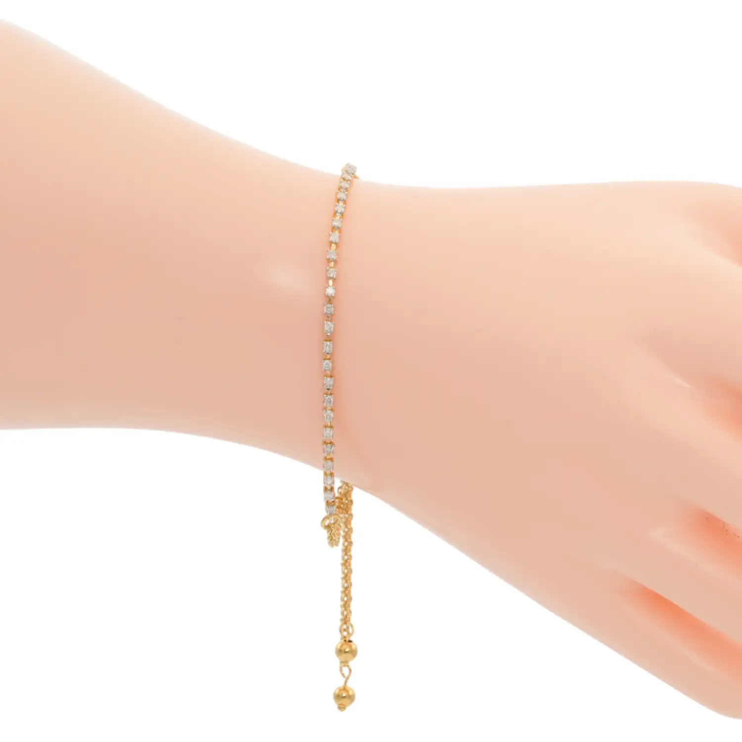 คัลเลอร์ ไดมอนด์ สร้อยข้อมือเงิน925 ชุบทอง10K ประดับเพชรสีขาว - Image 2