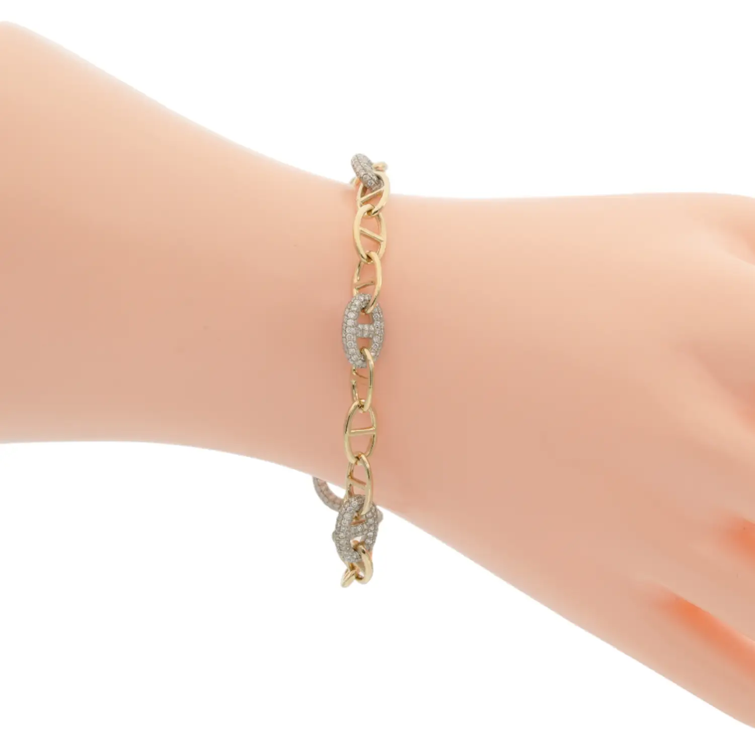 คัลเลอร์ ไดมอนด์ สร้อยข้อมือทอง9K และทองขาว9K ประดับเพชรสีขาว - Image 3
