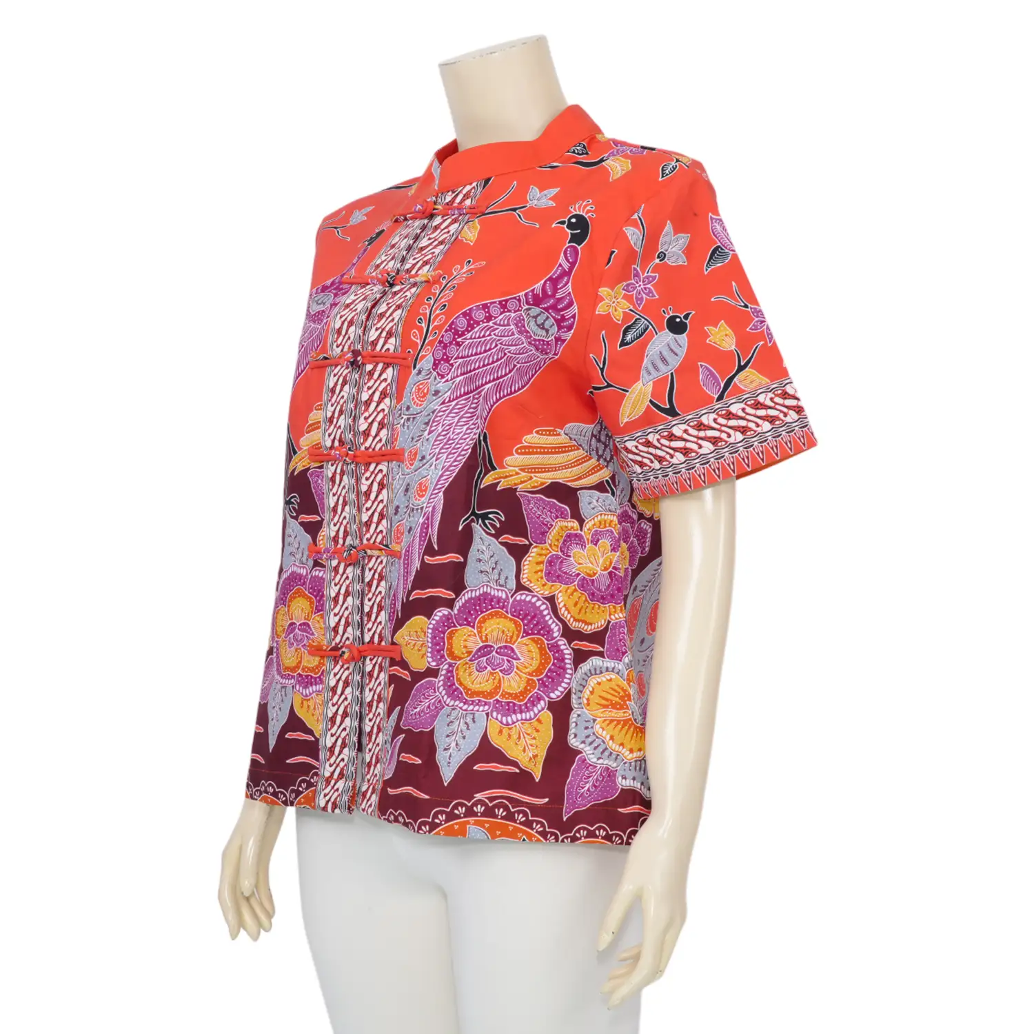 เซ้าท์ แฟบริค เสื้อคอจีน แขนสั้น ผ้าปาเต๊ะลายนกยูง - Image 4