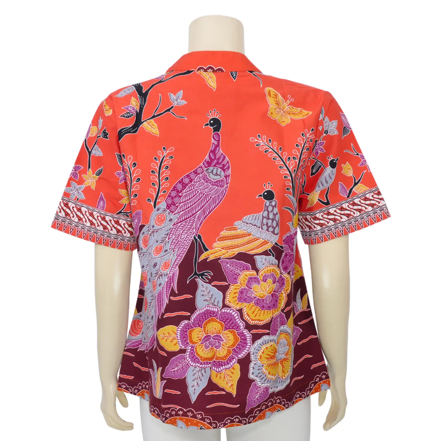 เซ้าท์ แฟบริค เสื้อคอจีน แขนสั้น ผ้าปาเต๊ะลายนกยูง - Image 5