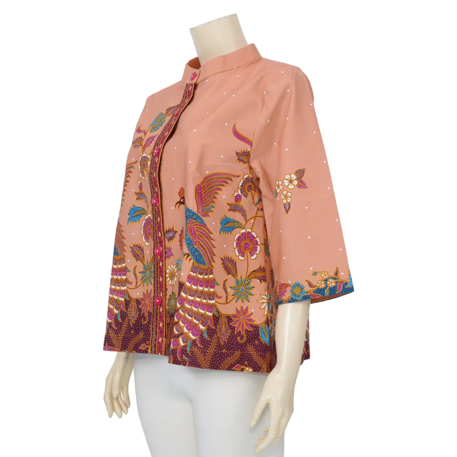 เซ้าท์ แฟบริค เสื้อคอจีน แขน 4 ส่วน ผ้าปาเต๊ะลายนกยูง - Image 2