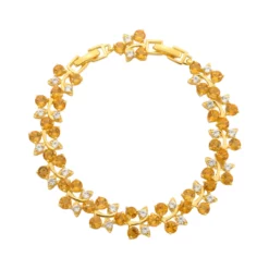 คริสตัล จอย  สร้อยข้อมือเงิน925  ชุบทอง18K ประดับซิทริน และเซอร์คอนสีขาว