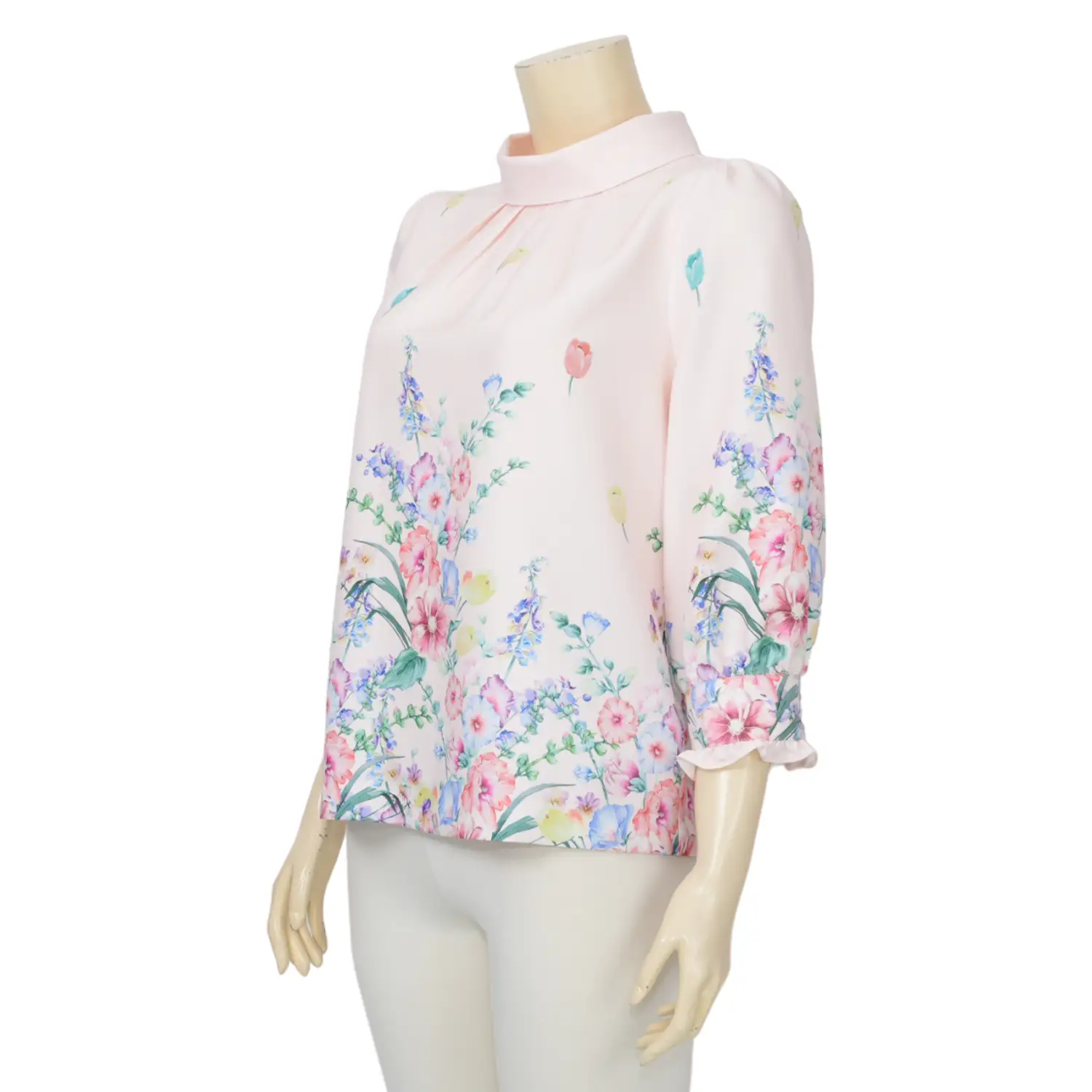 มินนะ เสื้อเบลาส์คอเต่า แขนพองยาว 5 ส่วน ลายดอกไม้ - Image 2