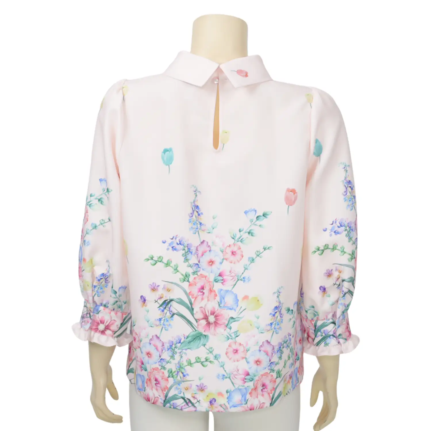มินนะ เสื้อเบลาส์คอเต่า แขนพองยาว 5 ส่วน ลายดอกไม้ - Image 3