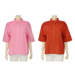 แอลลี่ เสื้อเชิ้ต แขน 3 ส่วน ตัดต่อผสมผ้าพื้น