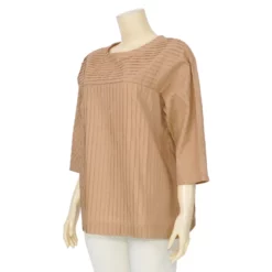 แอลลี่ เสื้อเบลาส์คอปาด  แขน 3 ส่วน ตัดต่อลายเกล็ด แบบตะเข็บคู่ - Image 2