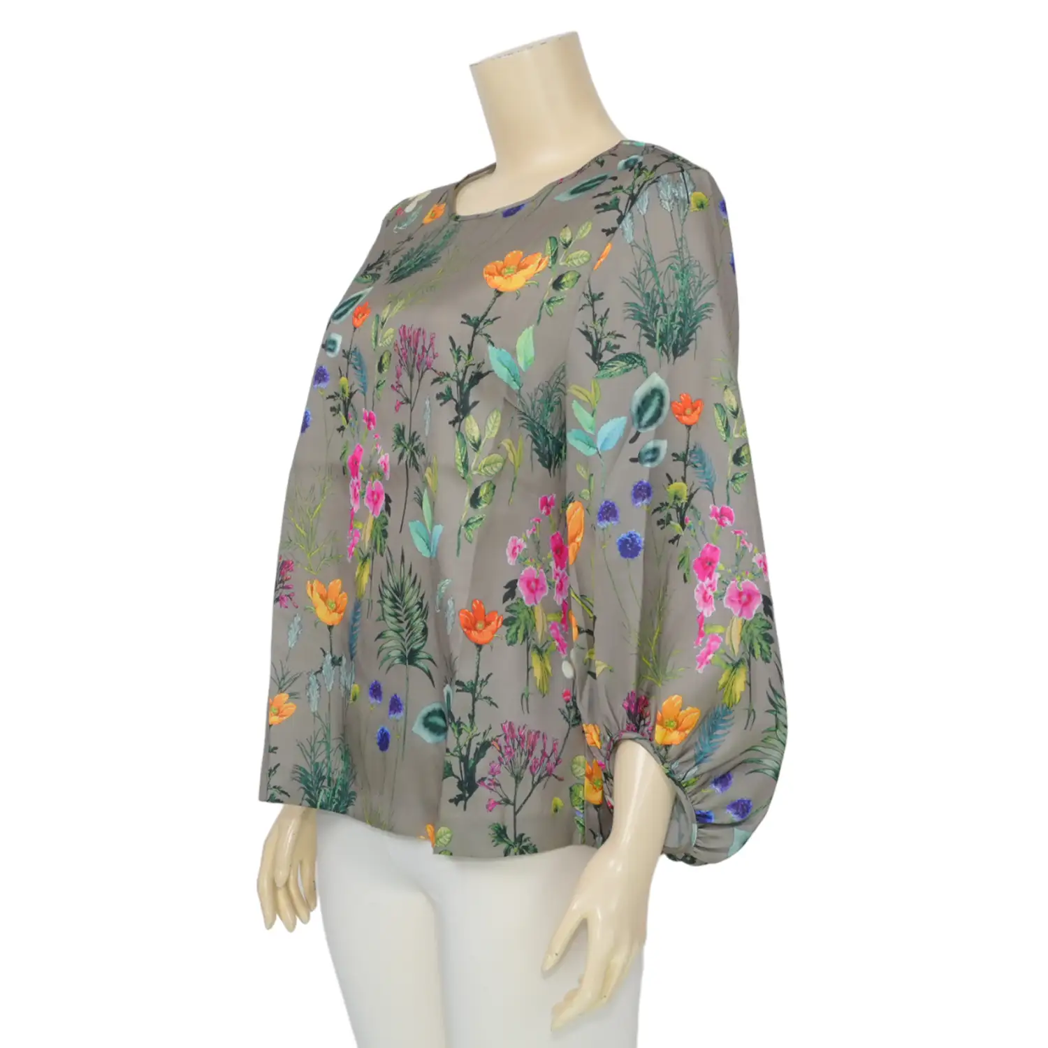 เบคกี้ รัสเซล เสื้อเบลาส์คอกลม แขนพองยาว 5 ส่วน ผ้าซาติน - Image 2