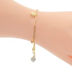 สร้อยข้อมือทอง18K ดีไซน์ข้อโซ่ทรงรี  ประดับติ้งลายฉลุ 3 สี - Image 2