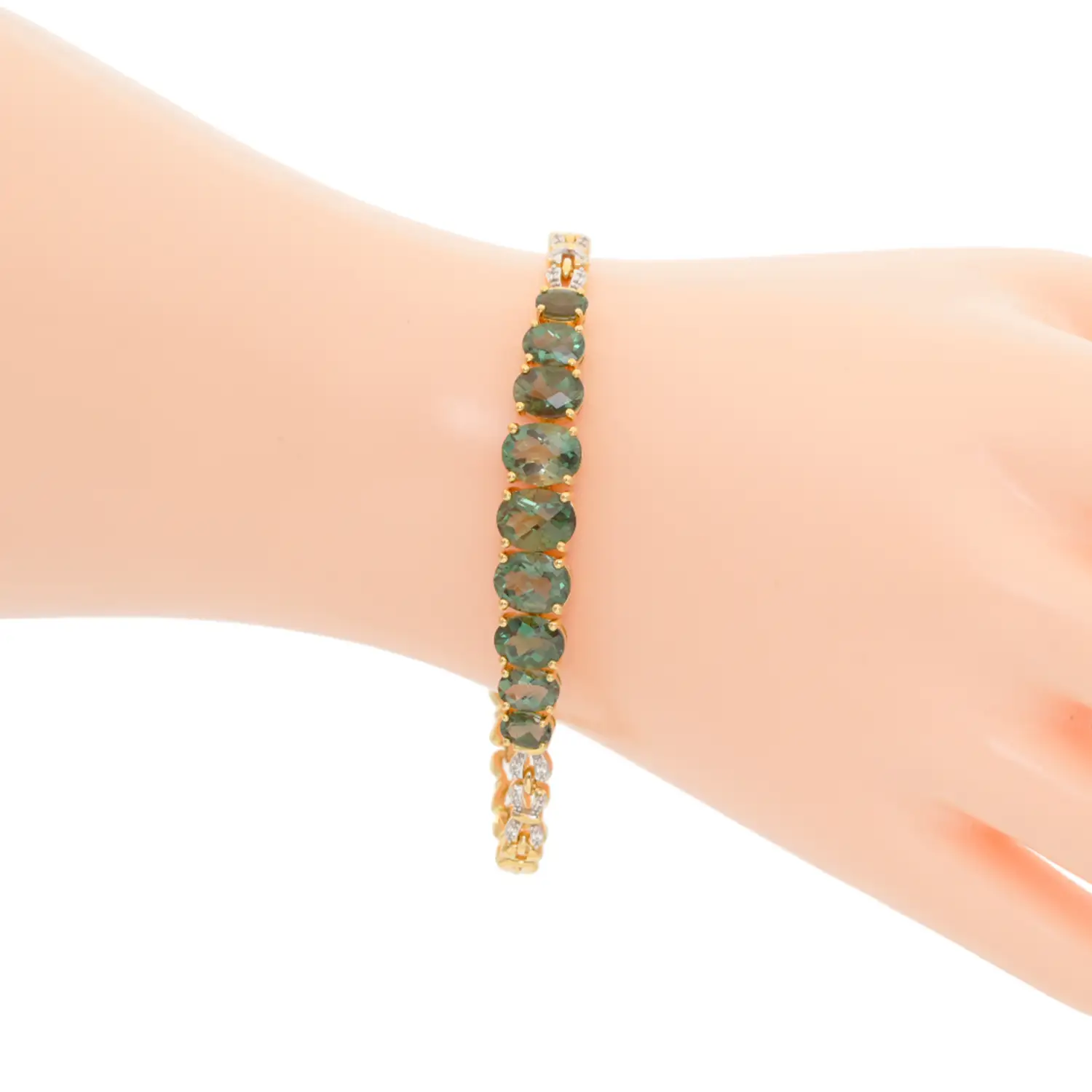ลิตเติ้ล พริตตี้ ติงส์ สร้อยข้อมือเงิน925 ชุบทอง10K ประดับทิเบทาไนต์สีเขียว และเซอร์คอนสีขาว - Image 2