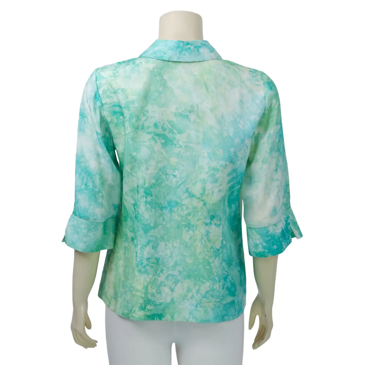 มิกิโกะ เสื้อเชิ้ต แขน 3 ส่วน ผ้าโคโม่ซิลค์สีเขียว - Image 3