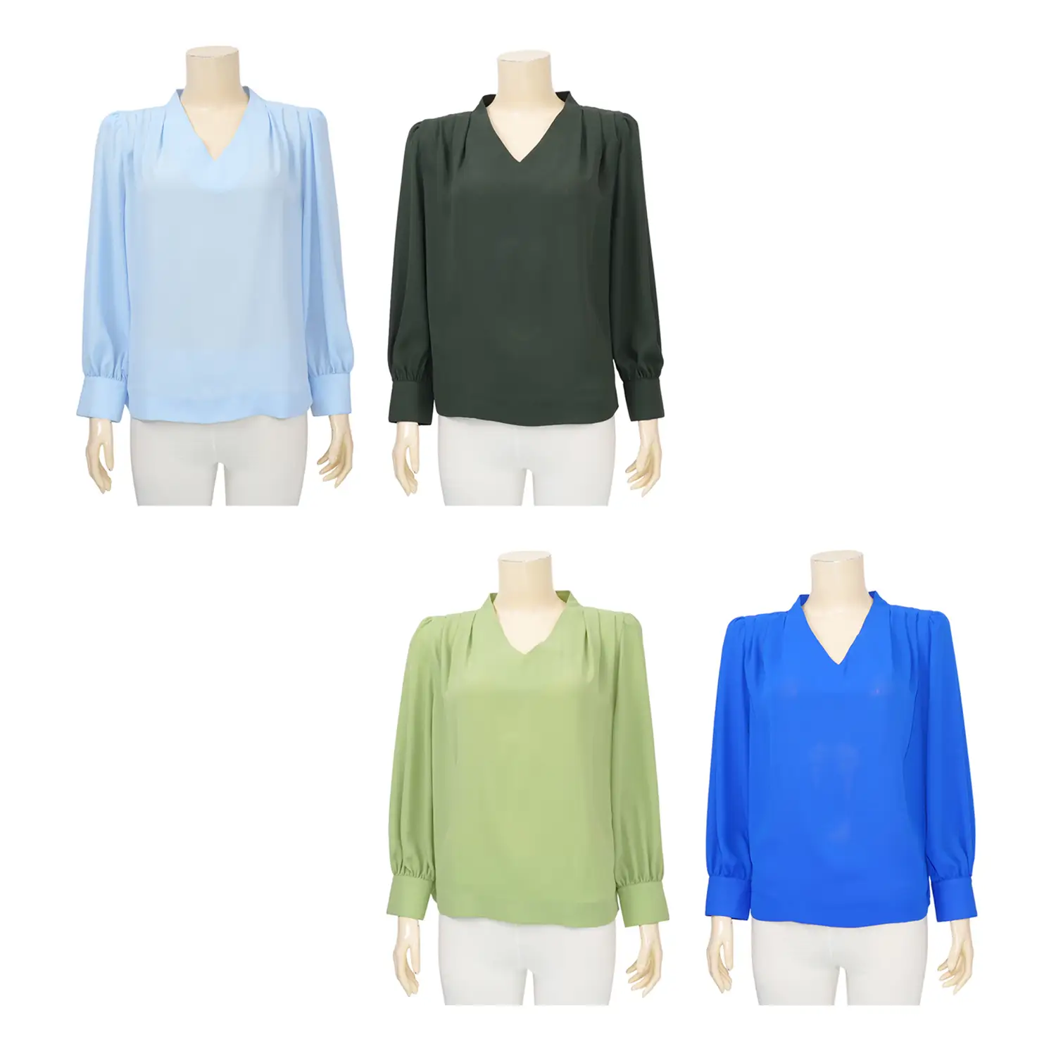 เบคกี้ รัสเซล เซตเสื้อคอเบลาส์คอวี แขนยาวทรงแขนพอง ขอบคอตั้งด้านหลัง