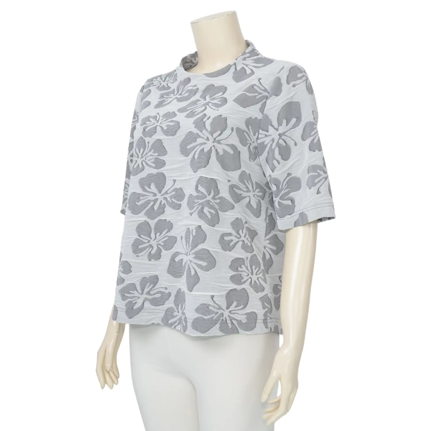 ชมพู เสื้อเบลาส์คอกลม ทรงคอปีน แขนสั้น ผ้าแจ็คการ์ด - Image 2