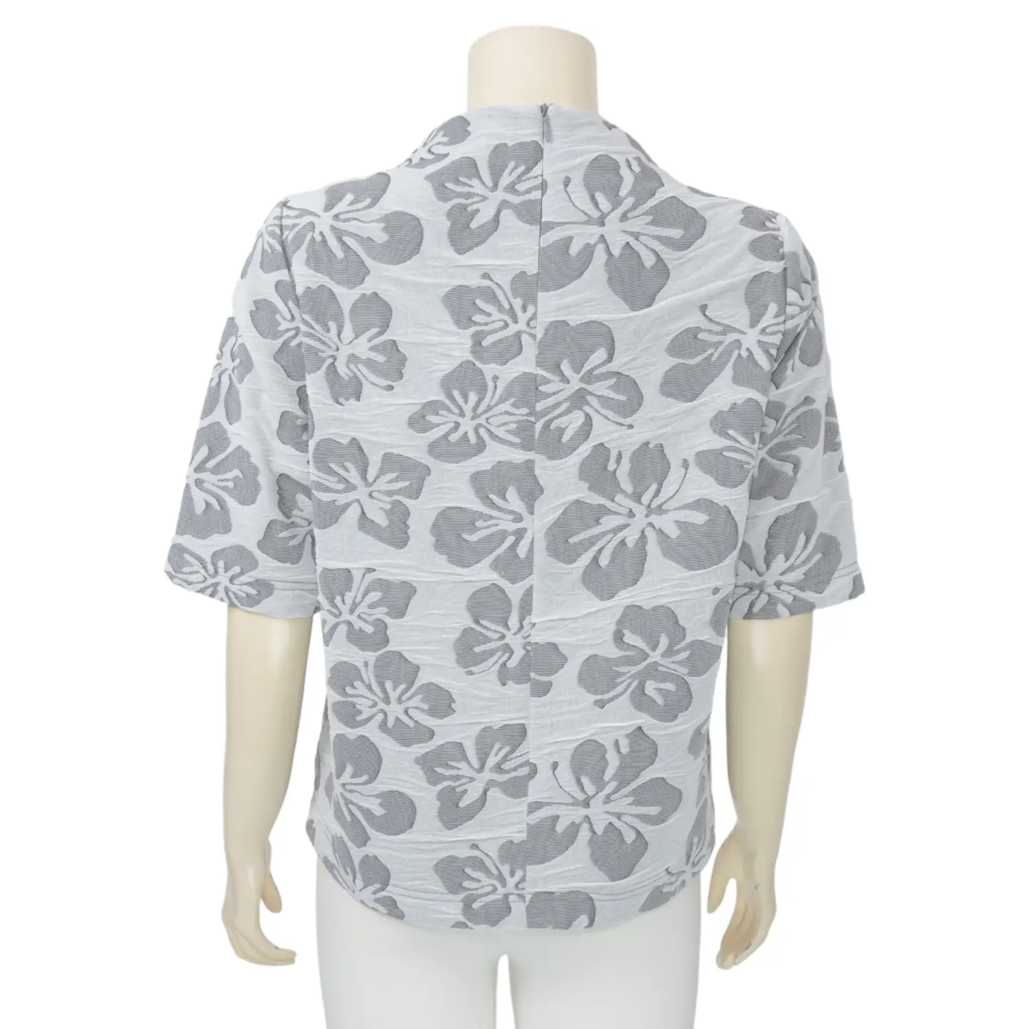 ชมพู เสื้อเบลาส์คอกลม ทรงคอปีน แขนสั้น ผ้าแจ็คการ์ด - Image 3