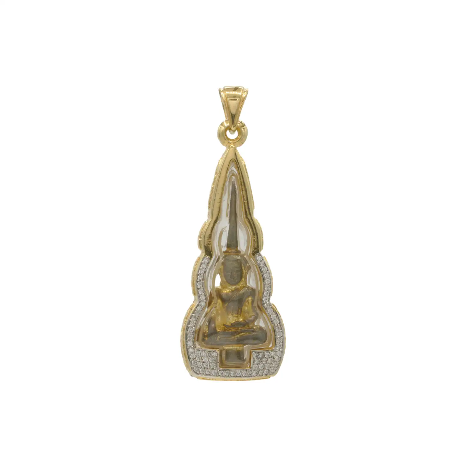 มหายันต์รวย จี้พระยอดธง เนื้อกะไหล่ทอง กรอบชุบทอง14K ประดับเพชร CZ