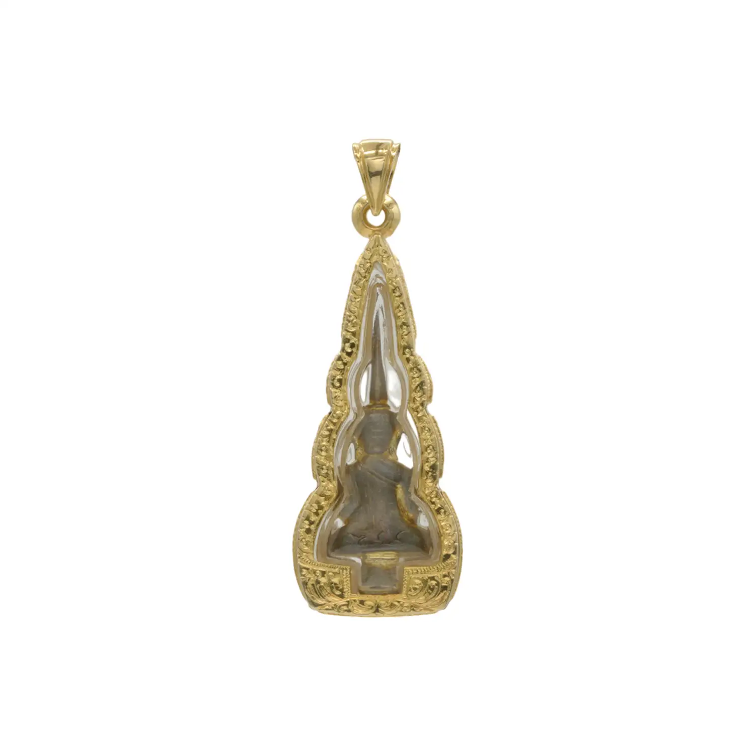 มหายันต์รวย จี้พระยอดธง เนื้อกะไหล่ทอง กรอบชุบทอง14K ประดับเพชร CZ - Image 2