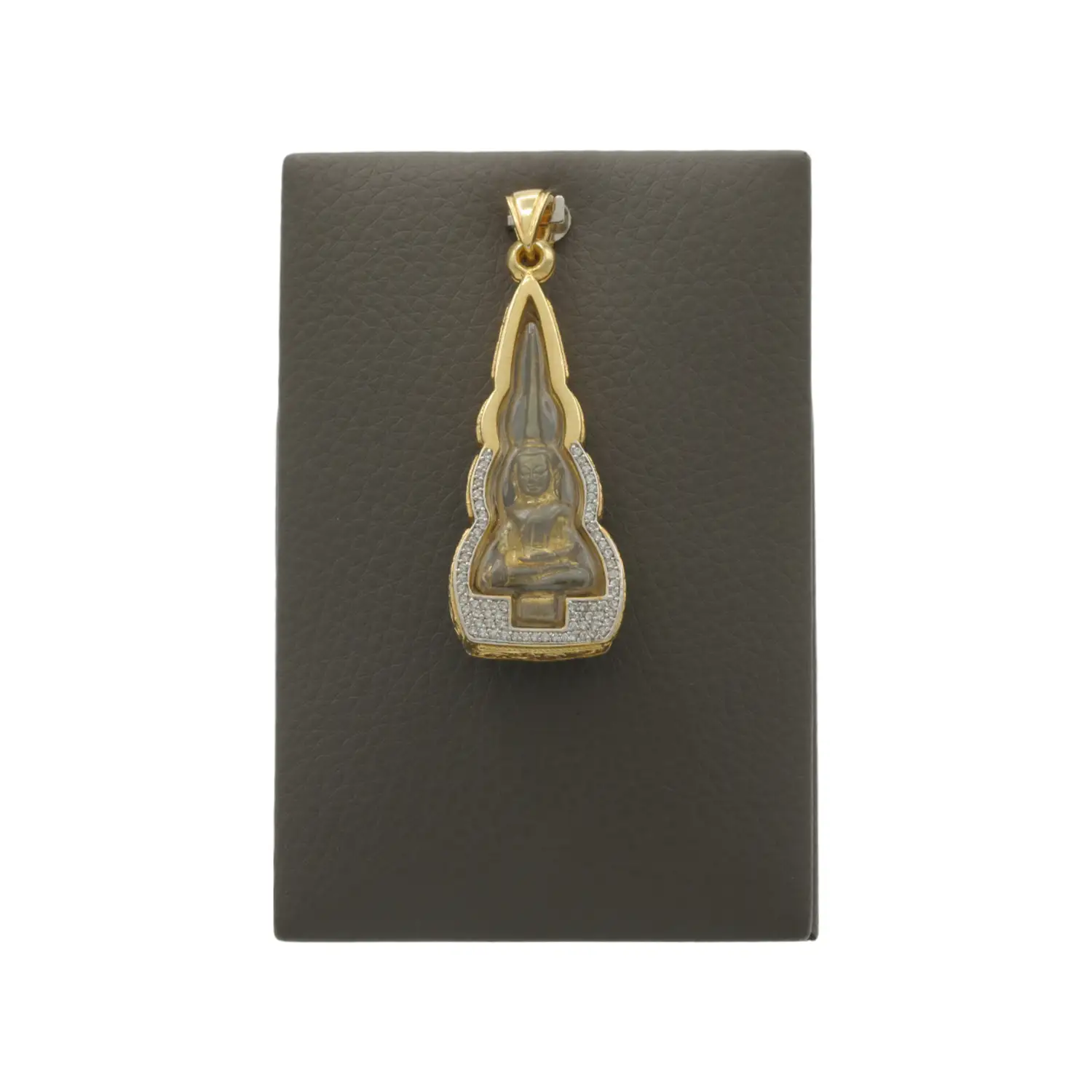 มหายันต์รวย จี้พระยอดธง เนื้อกะไหล่ทอง กรอบชุบทอง14K ประดับเพชร CZ - Image 3