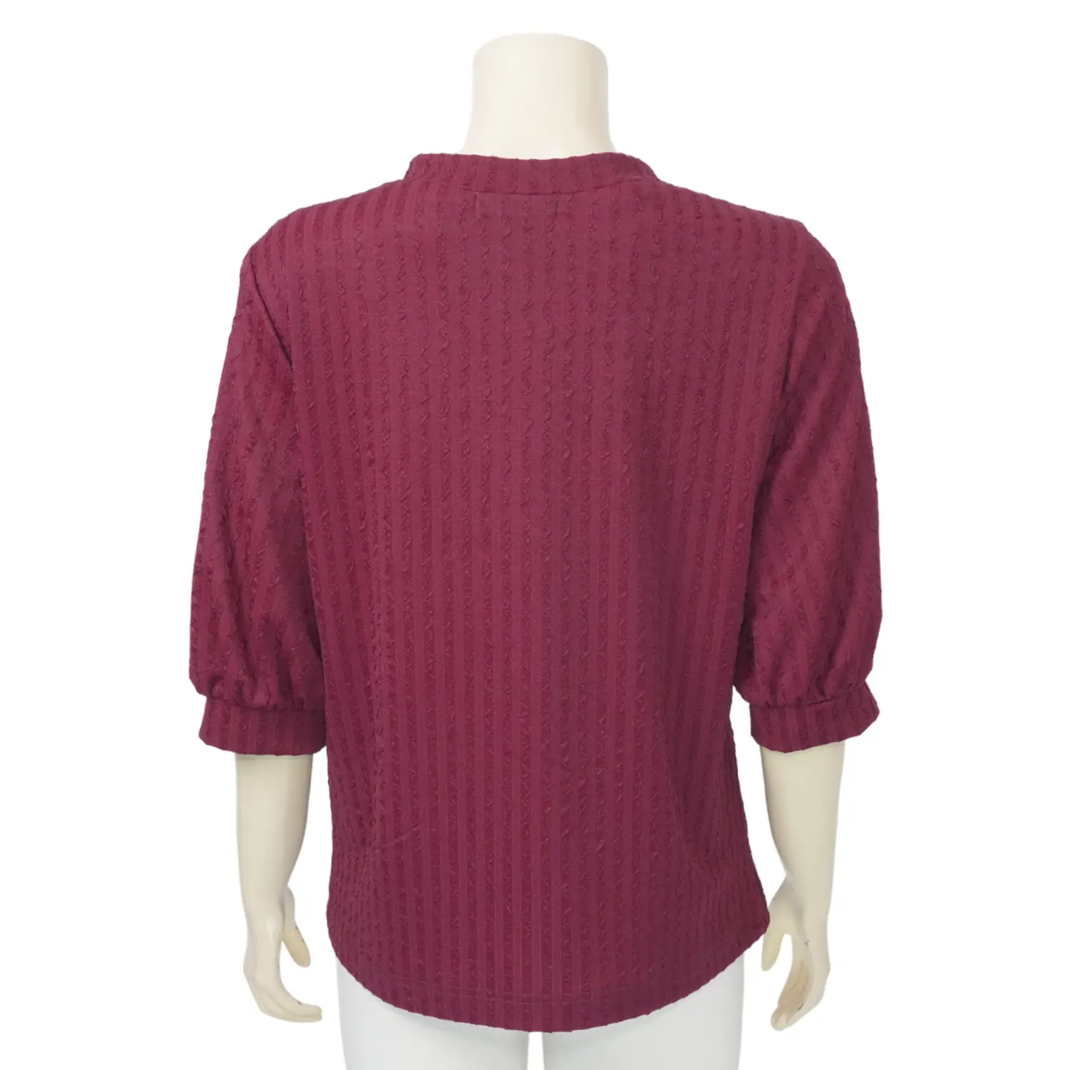 ชมพู เสื้อเบลาส์คอกลม แขน 3 ส่วน ผ้ายืดแฟนซี - Image 3