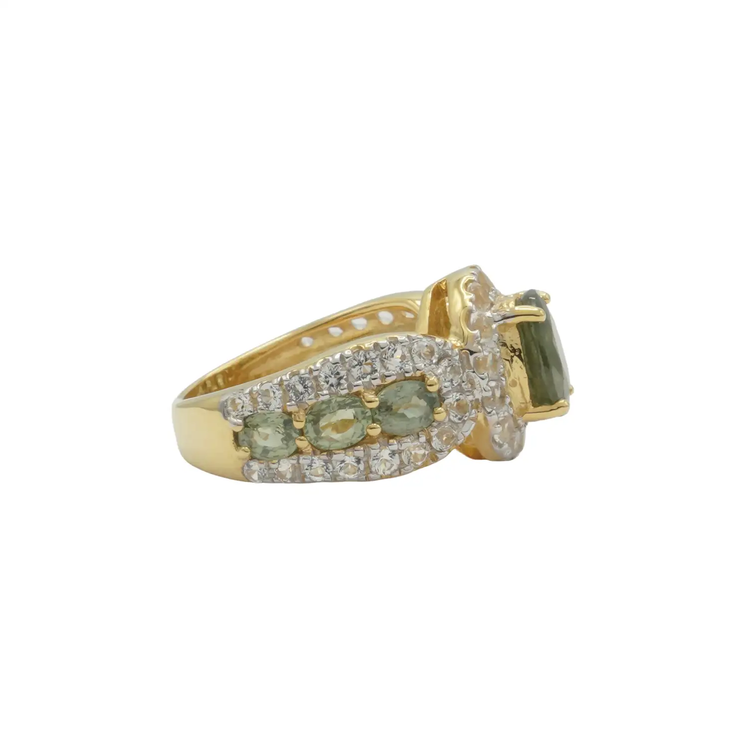 ลักซ์ จิวเวลรี่ แหวนเงิน925 ชุบทอง18K ประดับเขียวส่อง และโทแพซสีขาว - Image 3