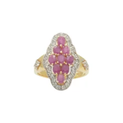 เนตรไอริน แหวนเงิน925 ชุบทอง18K ประดับทับทิม และโทแพซสีขาว