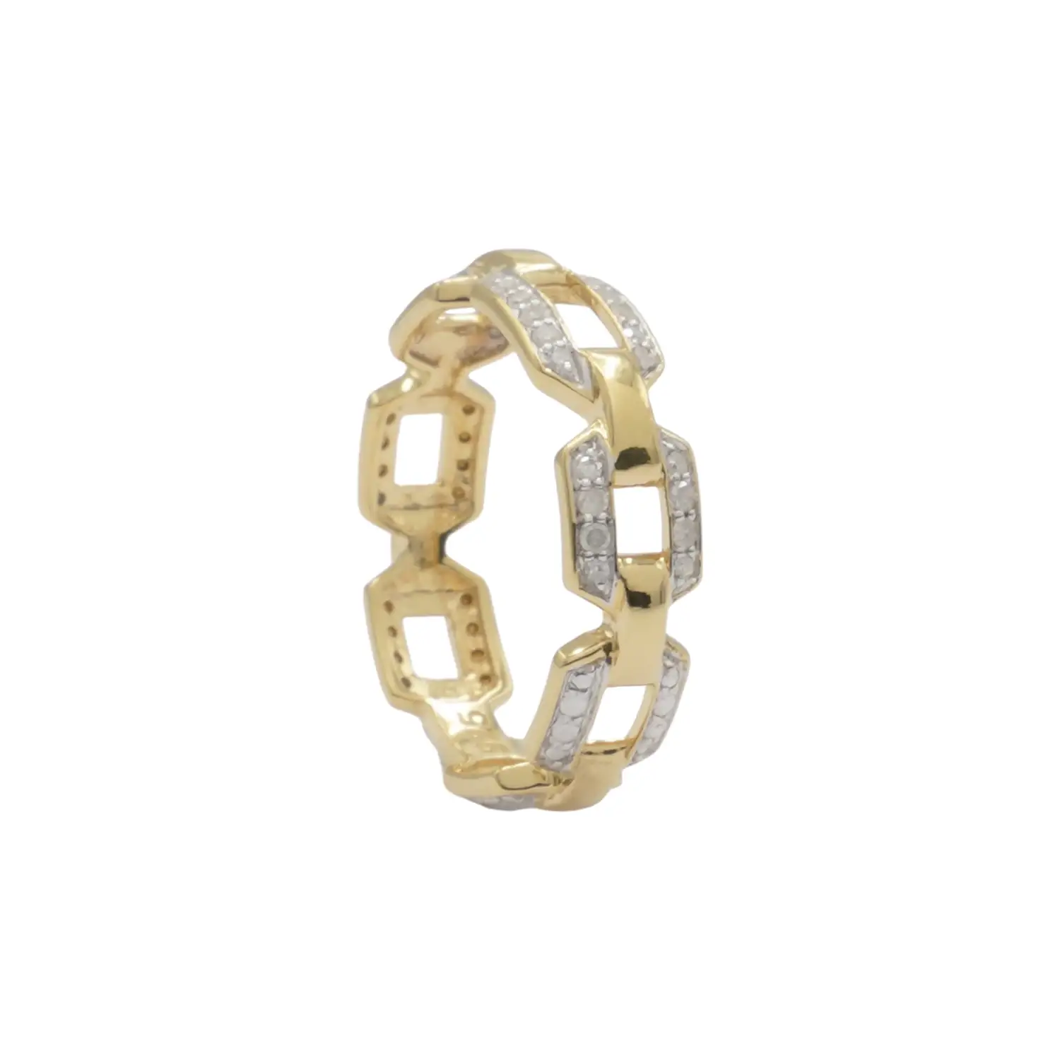 ยูนีช แหวนเงิน925 ชุบทอง14K ประดับเพชรสีขาว ดีไซน์ The Chain - Image 3