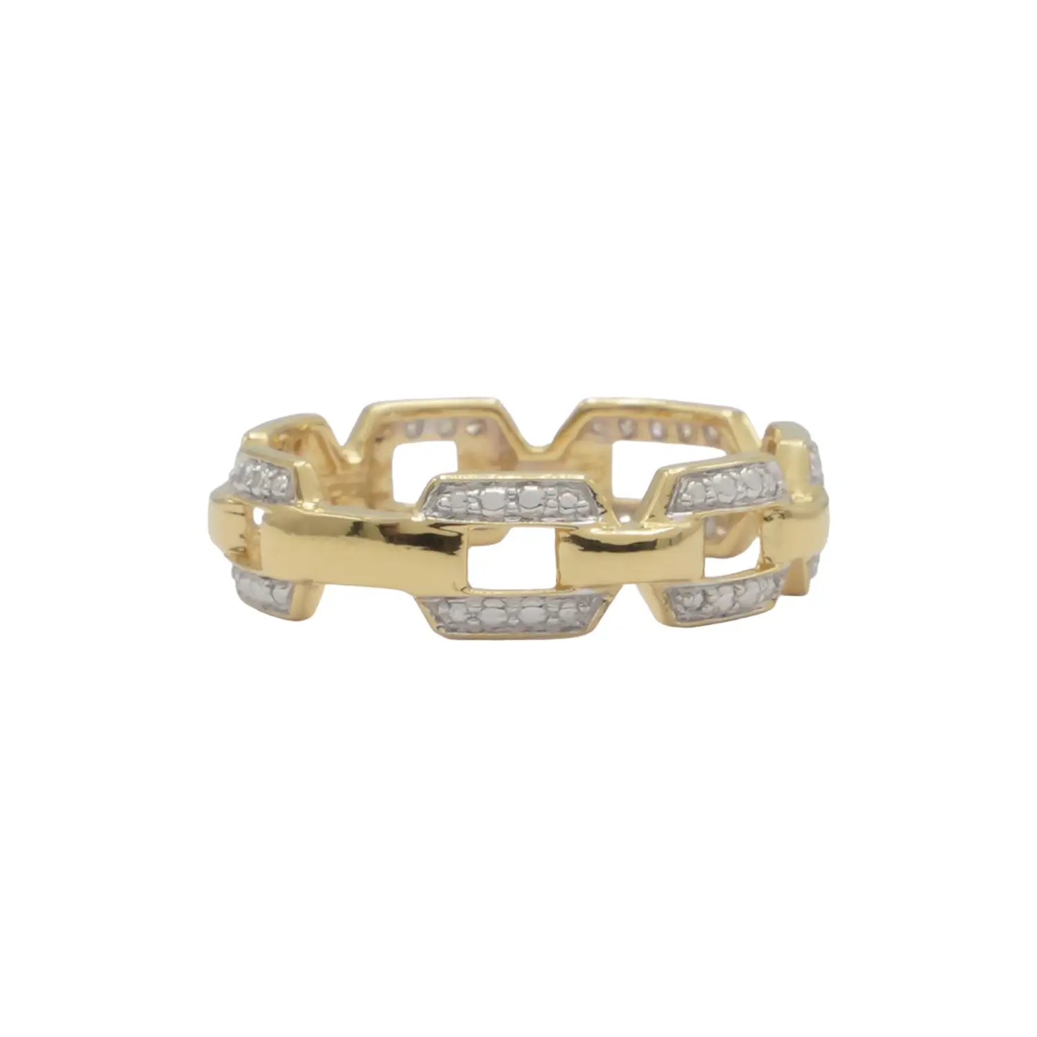 ยูนีช แหวนเงิน925 ชุบทอง14K ประดับเพชรสีขาว ดีไซน์ The Chain
