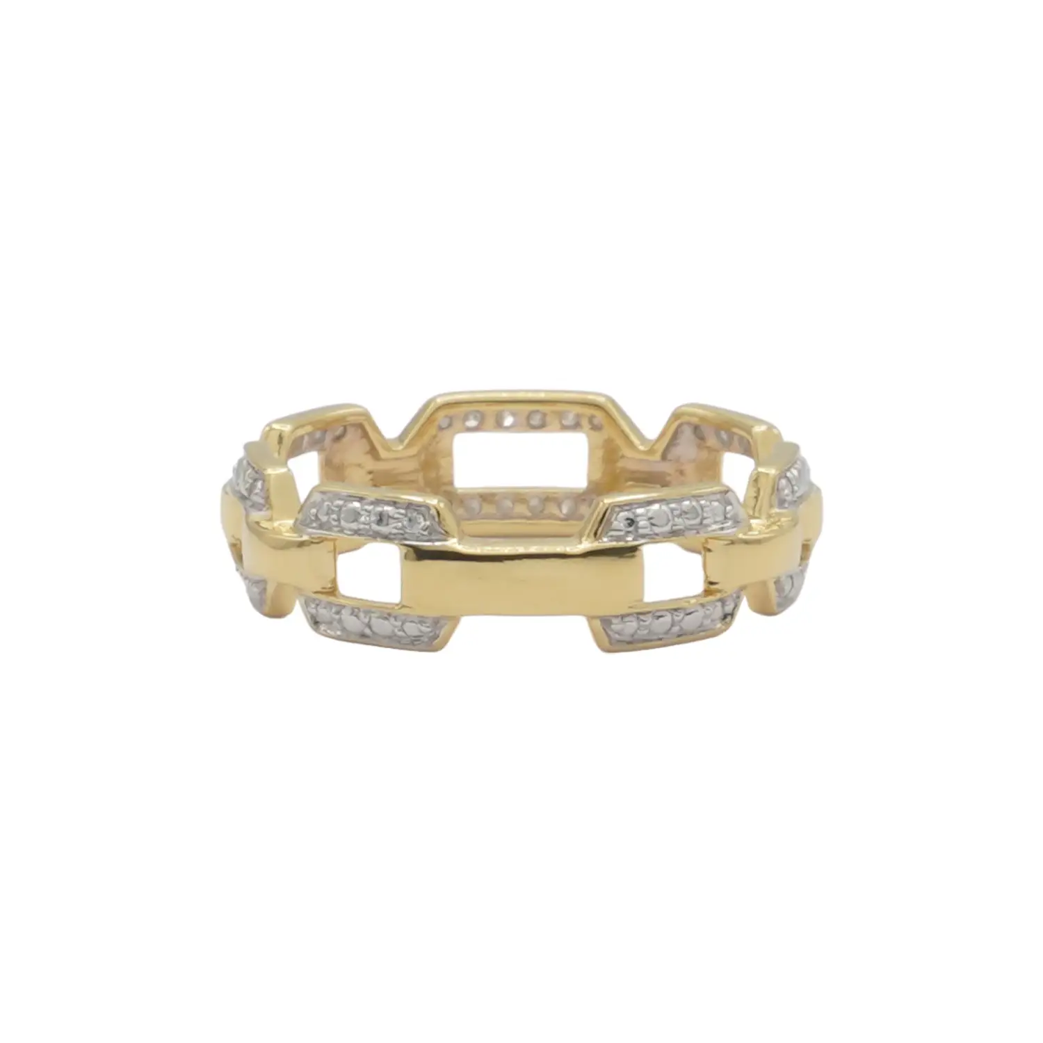 ยูนีช แหวนเงิน925 ชุบทอง14K ประดับเพชรสีขาว ดีไซน์ The Chain - Image 2