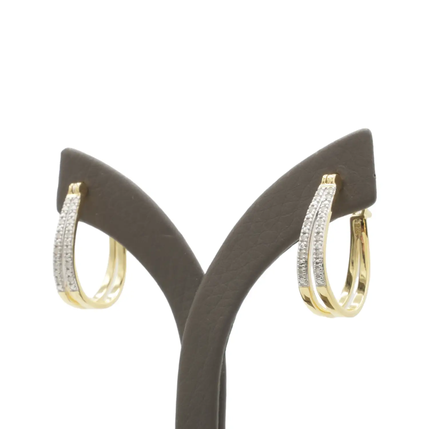 ยูนีช ต่างหูเงิน925 ชุบทอง14K ประดับเพชรสีขาว ดีไซน์ Double Hoop - Image 2