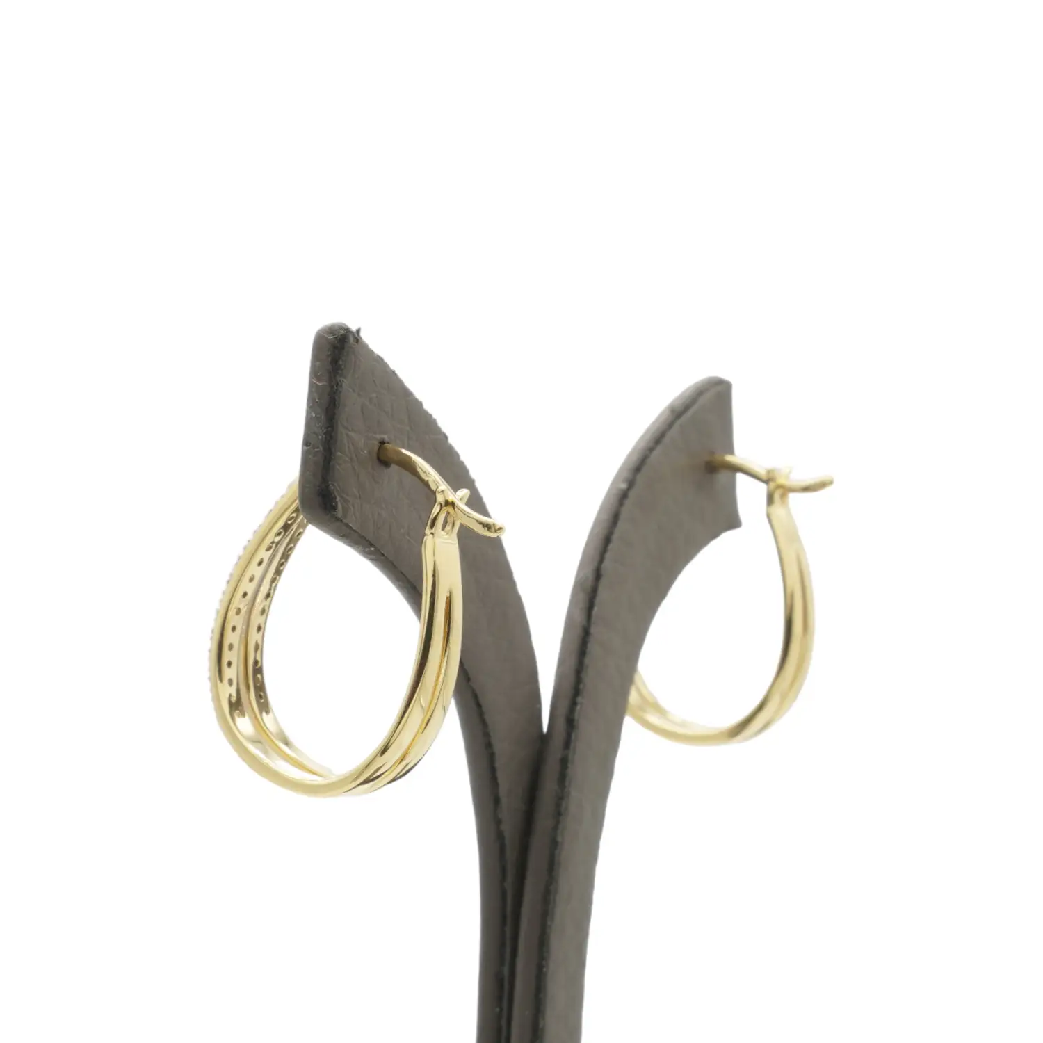 ยูนีช ต่างหูเงิน925 ชุบทอง14K ประดับเพชรสีขาว ดีไซน์ Double Hoop - Image 3