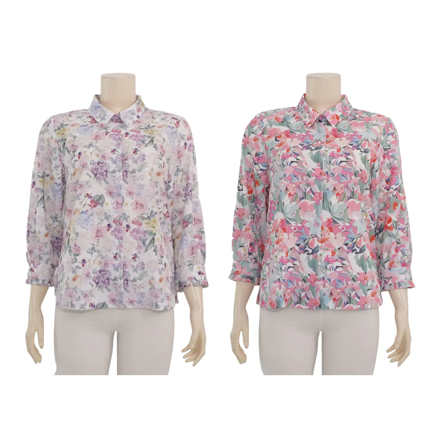 มินนะ เซตเสื้อเชิ้ต แขนพองยาว 5 ส่วน พิมพ์ลายดอกไม้ รวม 2 ตัว