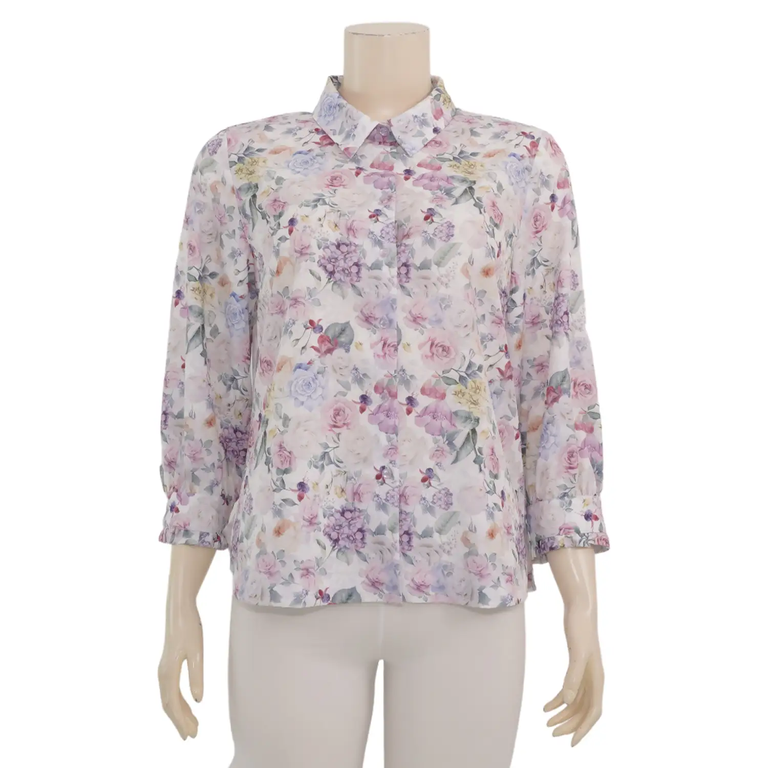 มินนะ เซตเสื้อเชิ้ต แขนพองยาว 5 ส่วน พิมพ์ลายดอกไม้ รวม 2 ตัว - Image 2
