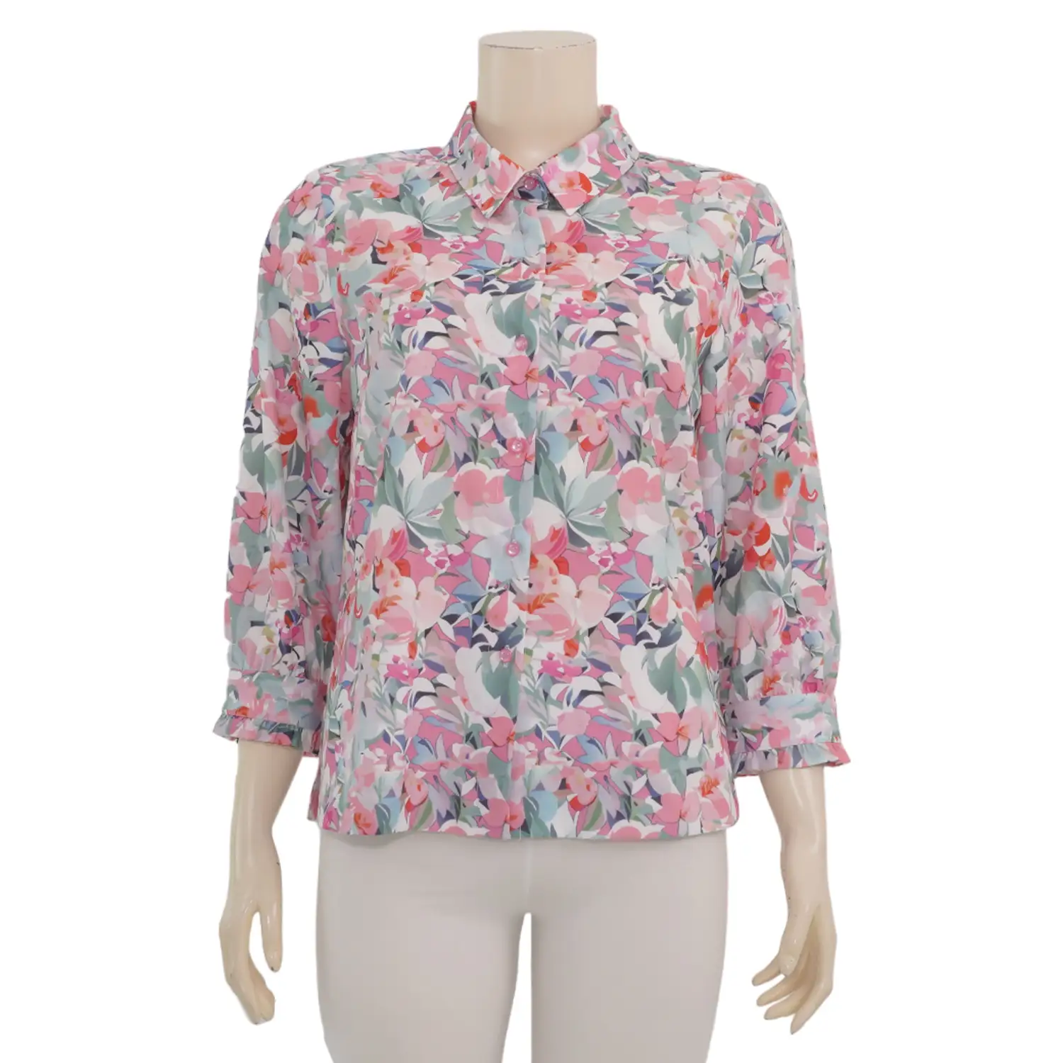 มินนะ เซตเสื้อเชิ้ต แขนพองยาว 5 ส่วน พิมพ์ลายดอกไม้ รวม 2 ตัว - Image 3