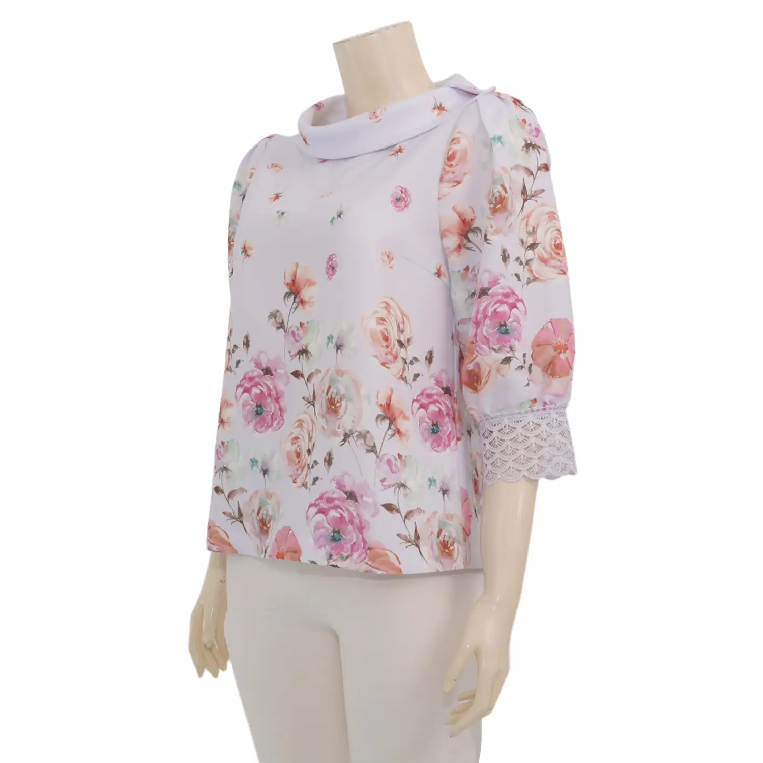มินนะ เสื้อเบลาส์คอเต่า แขนพองยาว 3 ส่วน ลายฟลอรัล - Image 2