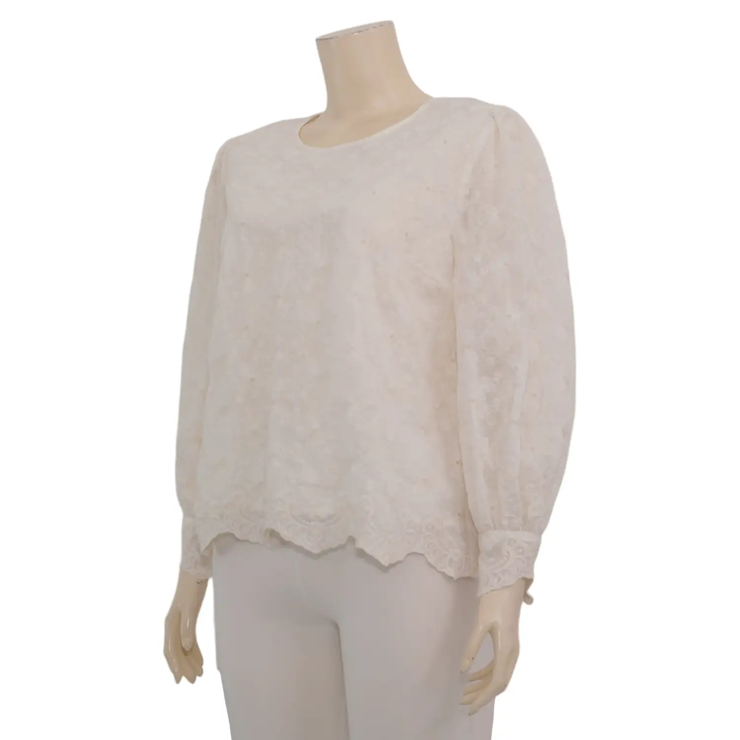 เบคกี้ รัสเซล เสื้อเบลาส์คอกลม แขนพองยาว 5 ส่วน ผ้าลูกไม้ทอลายดอกไม้ - Image 2