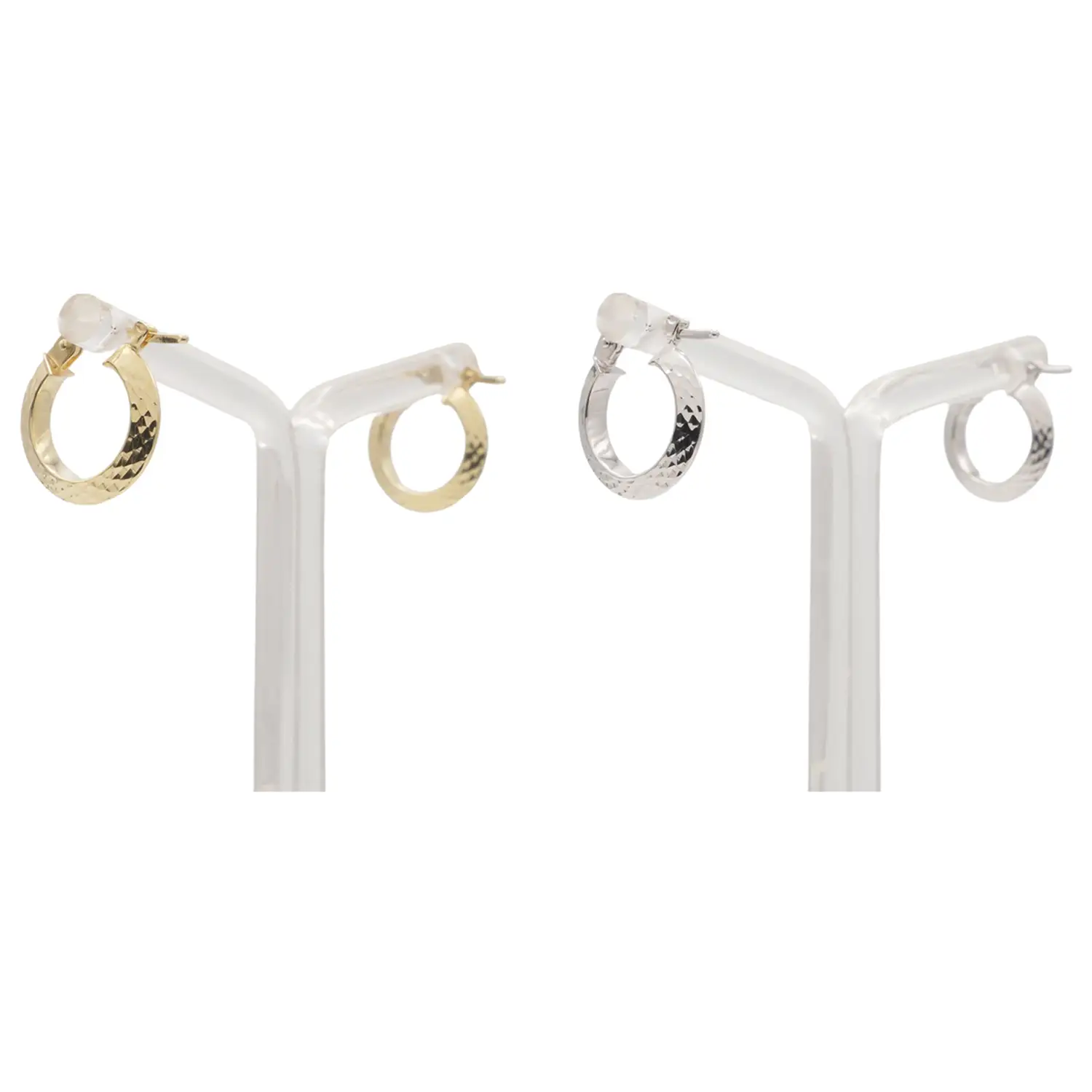 อิตาลี โกลด์ ต่างหูดีไซน์แบบห่วง เจียเหลี่ยมเพชร