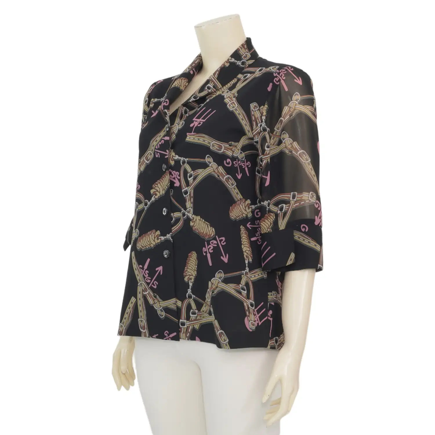 มิกิโกะ เสื้อเชิ้ตคอปกกล้วยหอม แขน 3 ส่วน ผ้าชีฟองลายเข็มขัด - Image 2