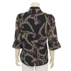 มิกิโกะ เสื้อเชิ้ตคอปกกล้วยหอม แขน 3 ส่วน ผ้าชีฟองลายเข็มขัด - Image 3