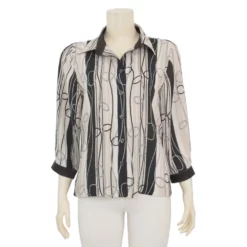 มิกิโกะ เสื้อเชิ้ต แขน 4 ส่วน ผ้าชีฟองลายเชือก แต่งผ้าซาตินMIKIKO
