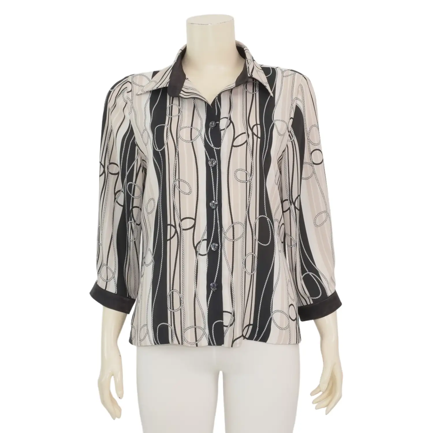 มิกิโกะ เสื้อเชิ้ต แขน 4 ส่วน ผ้าชีฟองลายเชือก แต่งผ้าซาตินMIKIKO
