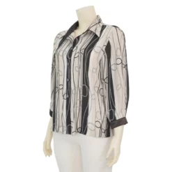 มิกิโกะ เสื้อเชิ้ต แขน 4 ส่วน ผ้าชีฟองลายเชือก แต่งผ้าซาตินMIKIKO - Image 2