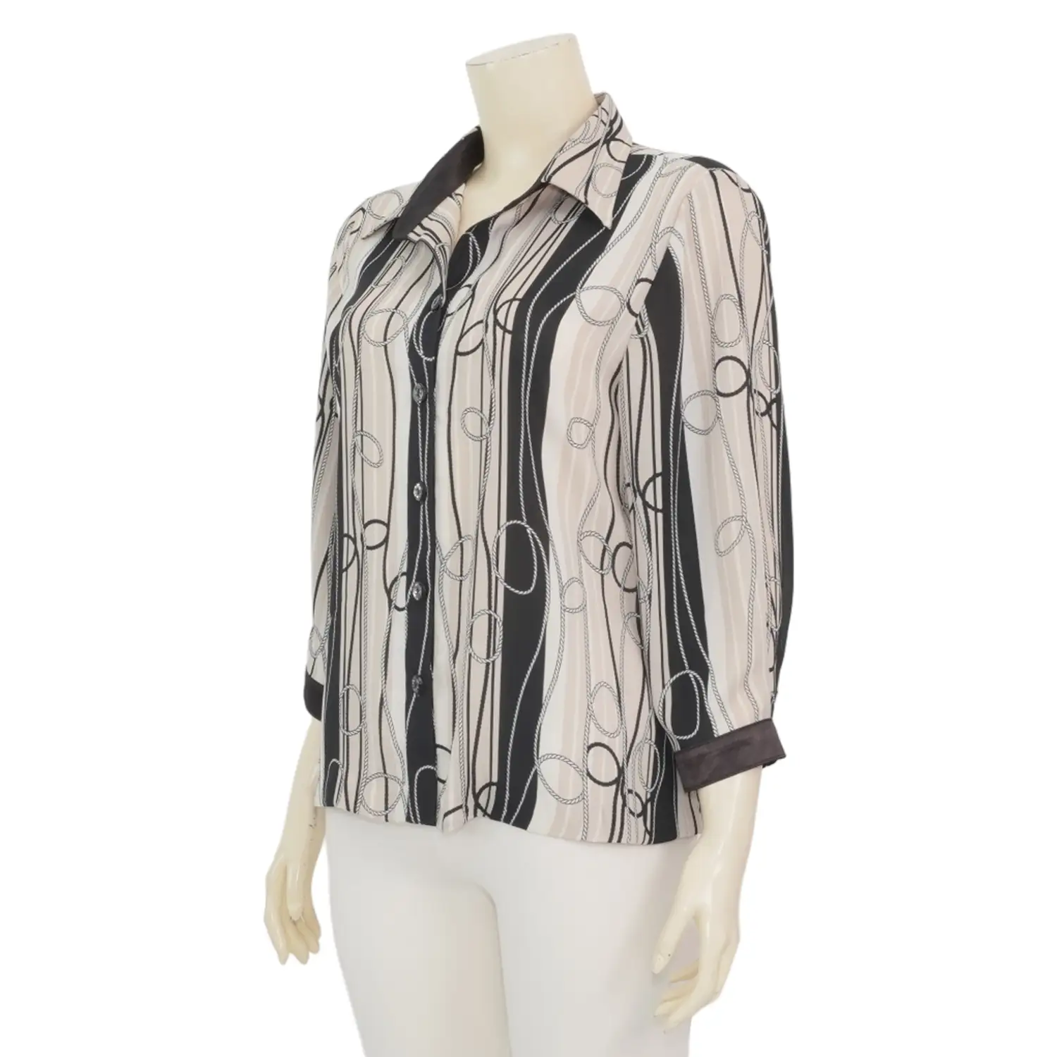 มิกิโกะ เสื้อเชิ้ต แขน 4 ส่วน ผ้าชีฟองลายเชือก แต่งผ้าซาตินMIKIKO - Image 2