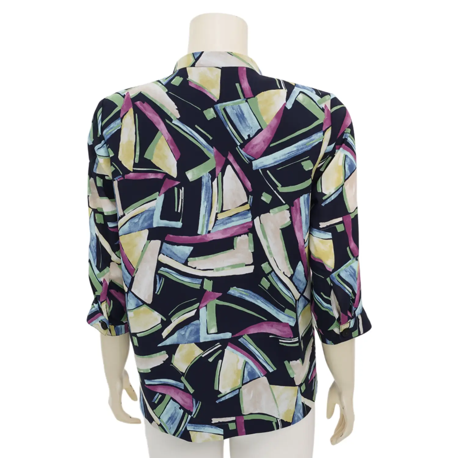 มิกิโกะ เสื้อเบลาส์คอตั้ง แต่งระบาย แขน 3 ส่วน ผ้าชีฟองโดบี้ลายกราฟิก - Image 3