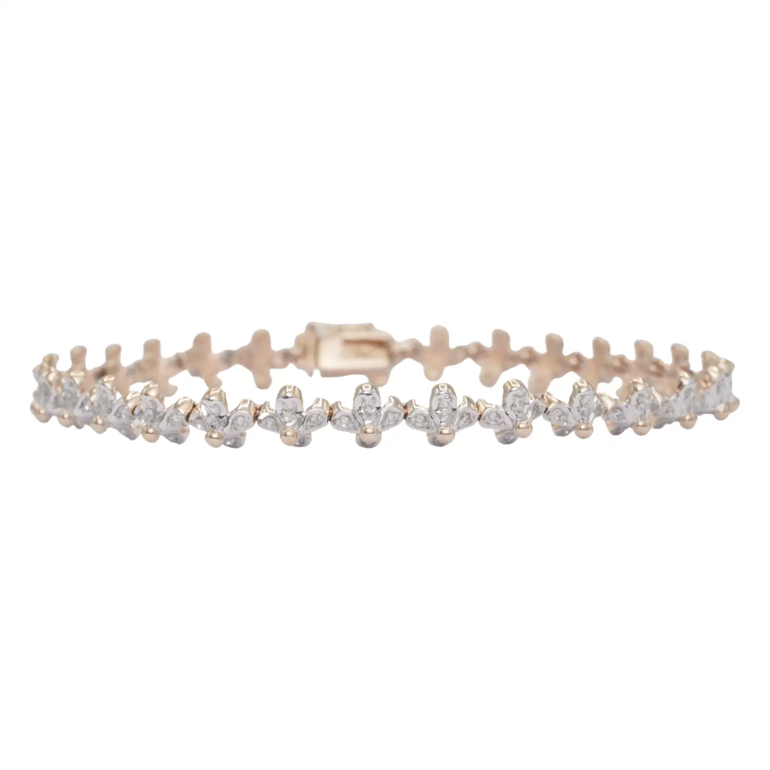 คัลเลอร์ ไดมอนด์ สร้อยข้อมือทอง10K ประดับเพชรสีขาว ดีไซน์ดอกไม้