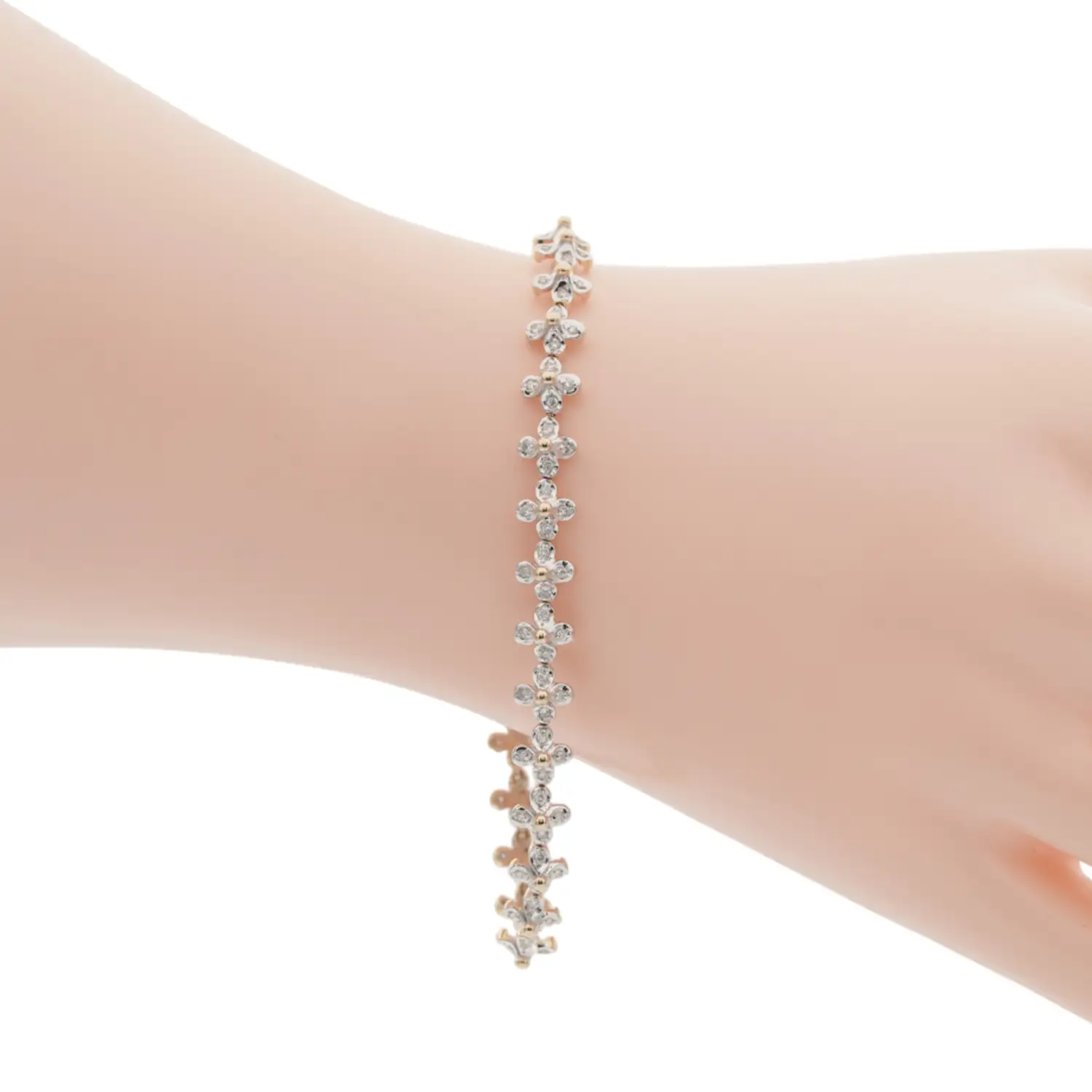 คัลเลอร์ ไดมอนด์ สร้อยข้อมือทอง10K ประดับเพชรสีขาว ดีไซน์ดอกไม้ - Image 2