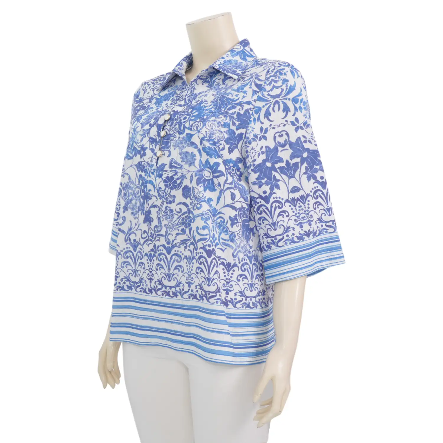 อิโตคิน บูติก เสื้อเชิ้ต แขน 3 ส่วน พิมพ์ลายดอกไม้สีน้ำเงิน - Image 2