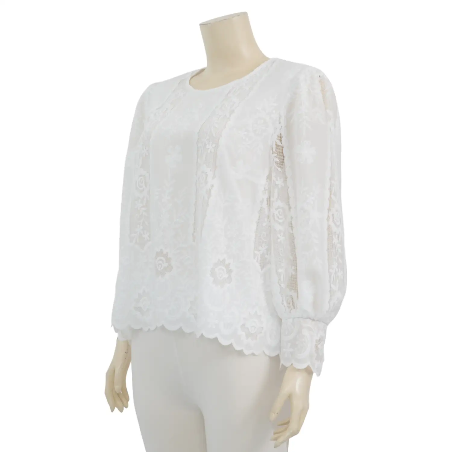 เบคกี้ รัสเซล เสื้อเบลาส์คอกลม แขนยาว ทรงแขนพอง ผ้าลูกไม้ปักลาย - Image 2